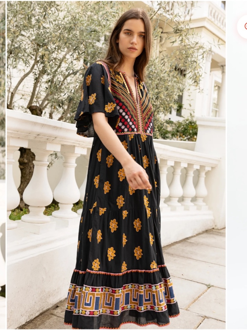 Oliphant Black Maxi Dress with Mustard Floral & Multicolor Embroidery - Picture 3 of 15